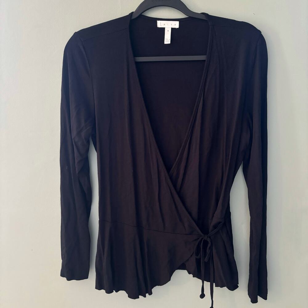 Leith Black V Neck Wrap Front Top